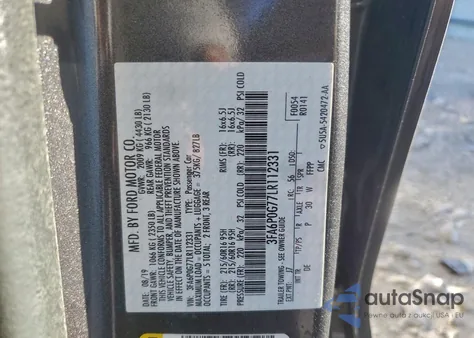 2020 Ford Fusion S z USA, uszkodzony, nr VIN 3FA6P0G77LR112331